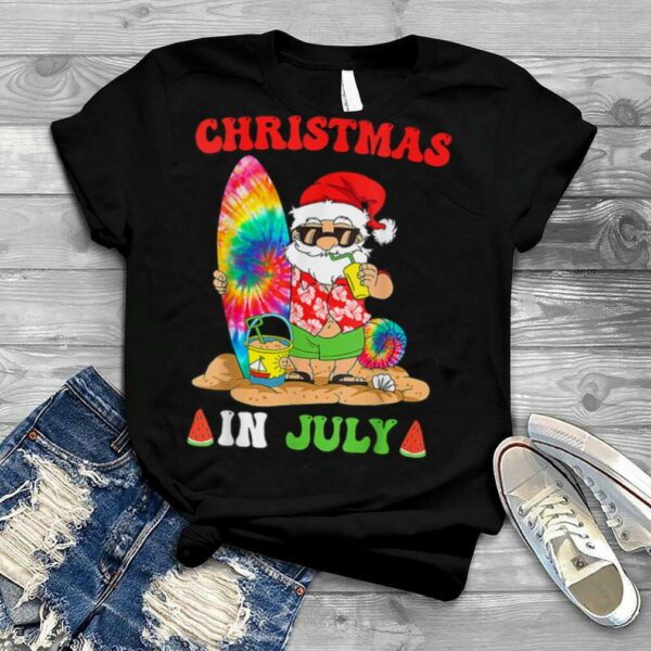 Christmas In July Santa Tie Dye Summer Surf Surfing Surfer T Shirt