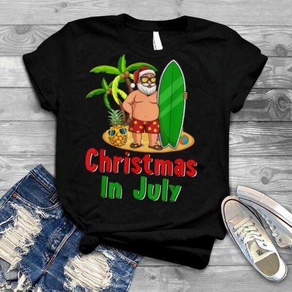 Christmas In July Surfing Funny Santa Summer Beach Vacation T Shirt