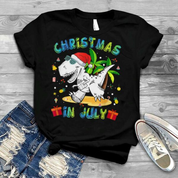 Christmas In July Tee for Boys Kids Dinosaur T Rex T Shirt