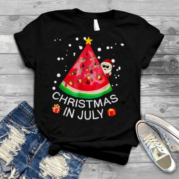 Christmas In July Watermelon Lights Santa Summer T Shirt