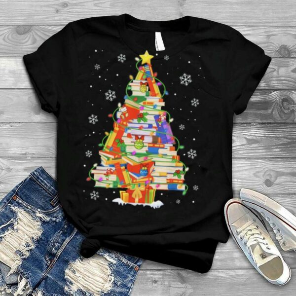 Christmas Library Tree Librarian Xmas Book Lover Shirt