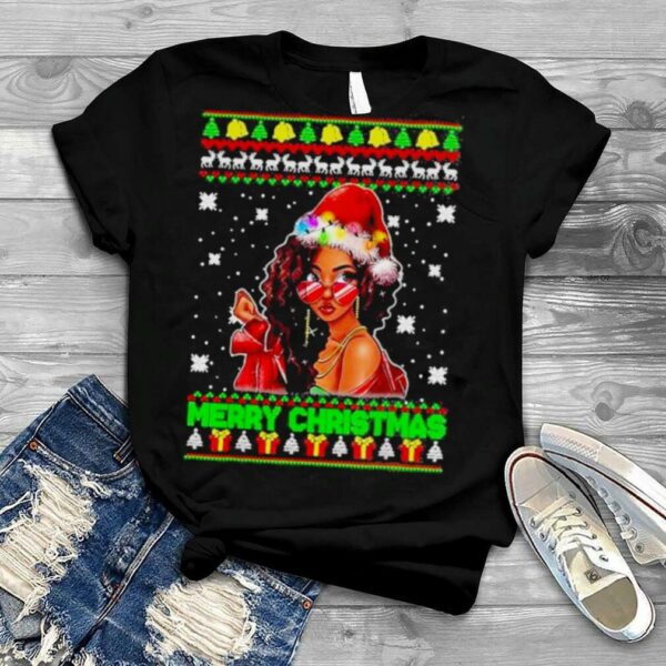 Christmas Santa Hat Black African Girl American Melanin Xmas T Shirt