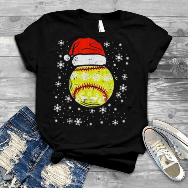 Christmas Softball Santa Hat Xmas Softball Lovers T Shirt