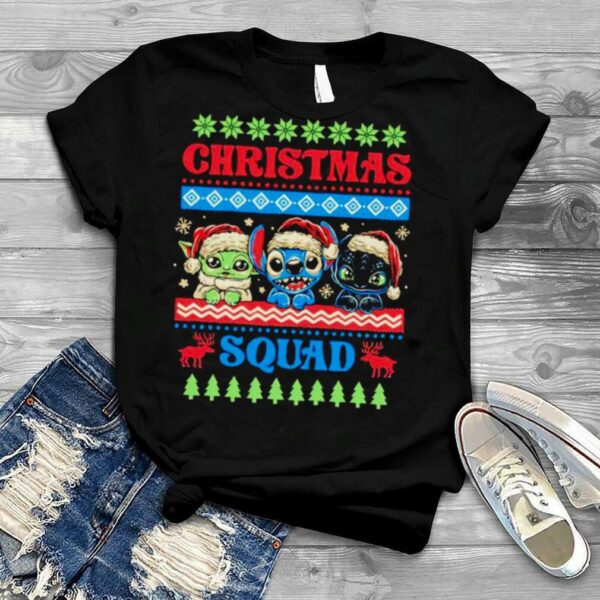 Christmas Squad Baby Yoda Stitch and Toothless shirt