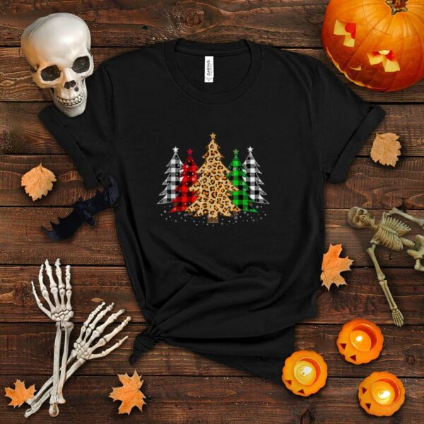 Christmas Trees with Buffalo Plaid & Leopard Print Xmas T Shirt