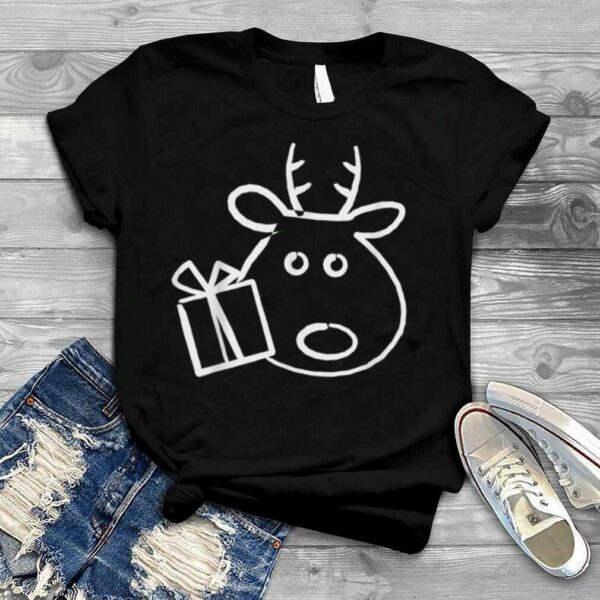 Christmas Trendy Drawing Reindeer With Present T Shirt