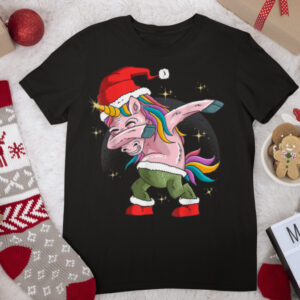 Christmas Xmas Pyjama Costume Santa Dabbing Unicorn T Shirt