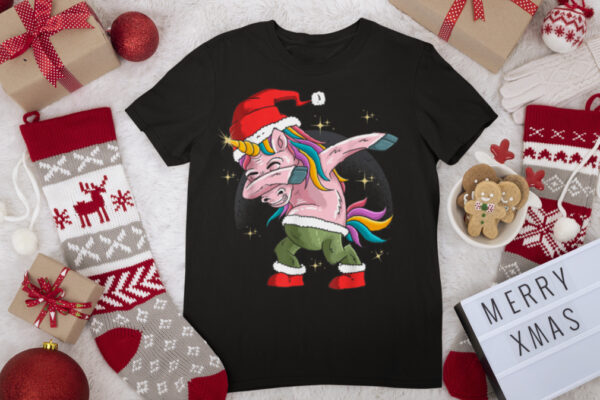 Christmas Xmas Pyjama Costume Santa Dabbing Unicorn T Shirt