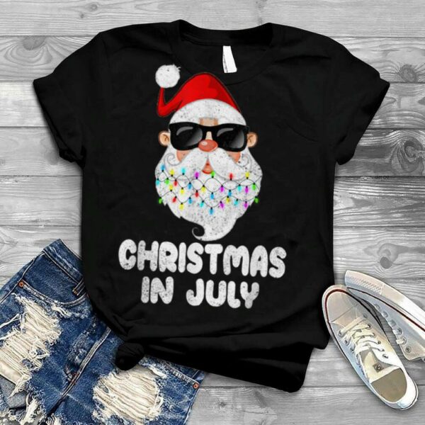 Christmas in July Santa Hat Sunglasses Beach Summer Vacation T Shirt