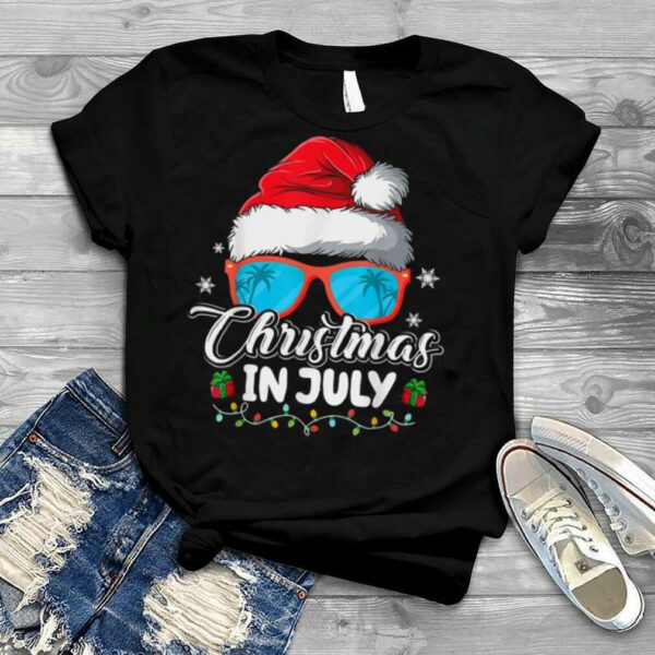 Christmas in July Santa Hat Sunglasses Summer Vacation T Shirt