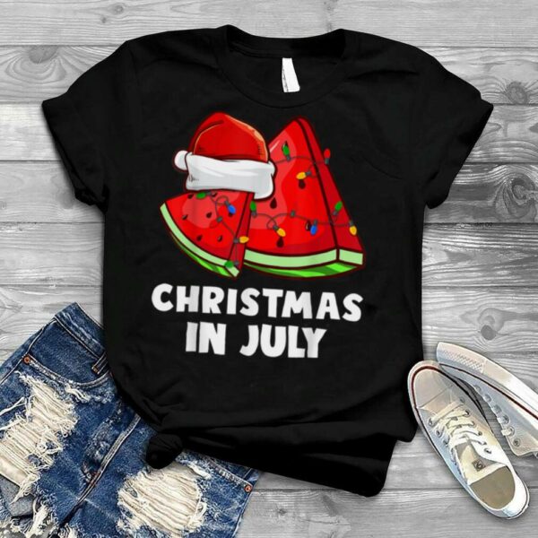 Christmas in July Santa Hat Watermelon Tropical Summer Tee T Shirt