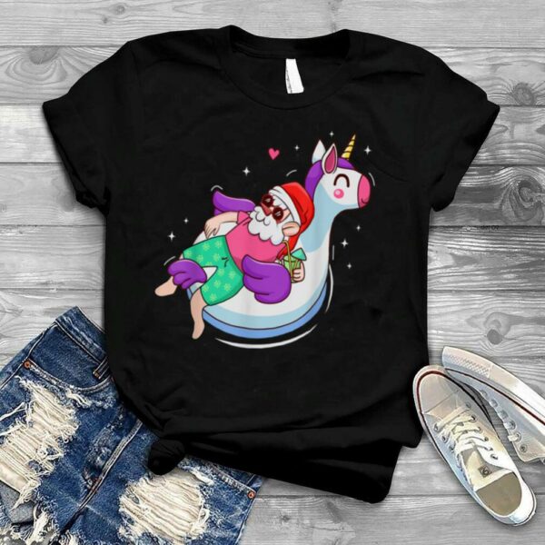 Christmas in July Santa Hawaiian Unicorn Summer Surf T Shirt