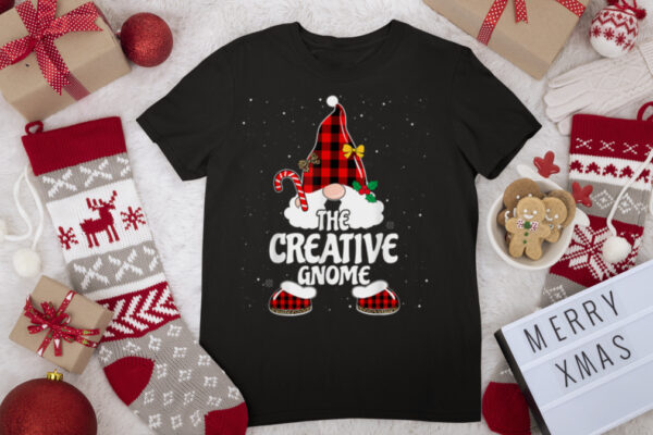 Creative Gnome Buffalo Plaid Matching Family Christmas T Shirt