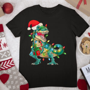 Dinosaur Christmas Santa Hat T Shirt