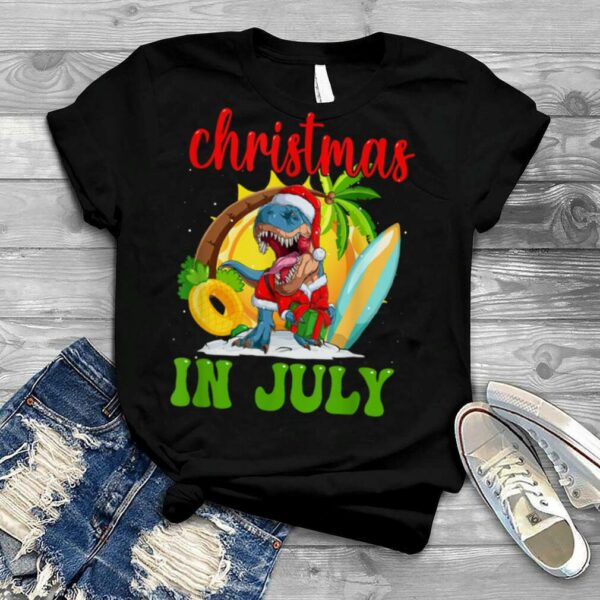 Dinosaur T Rex Christmas In July for Boys Toddler Kids T Shirt