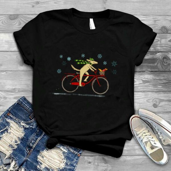 Dog Riding Bicycle With Squirrel Winter Holiday Christmas shirt