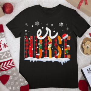 ER Nurse Christmas Red Plaid Print Emergency Nurse Xmas T Shirt