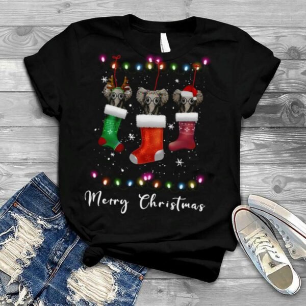 Elephant Santa Hat Sock Merry Christmas Light shirt