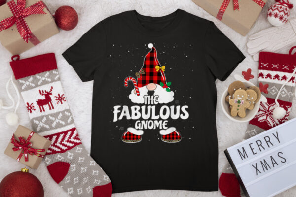 Fabulous Gnome Buffalo Plaid Matching Family Christmas T Shirt