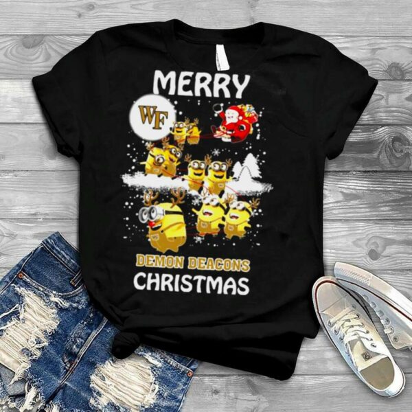 Favorable Wake Forest Demon Deacons Minion Ugly Christmas Santa Claus With Sleigh Shirt