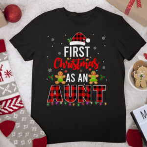 First Christmas As An Aunt Pregnancy Announcement Plaid T Shirt