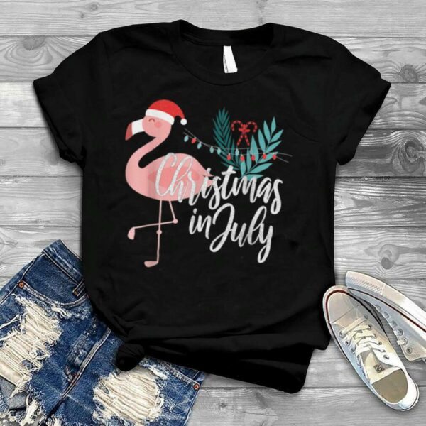 Flamingo In Santa Hat Christmas In July T Shirt