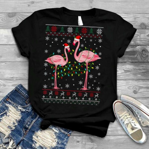 Flamingo Lights Tangled Ugly Christmas T Shirt