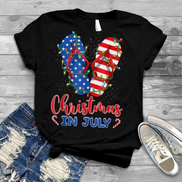 Funny American Flag Flip Flops Xmas Lights Christmas In July T Shirt