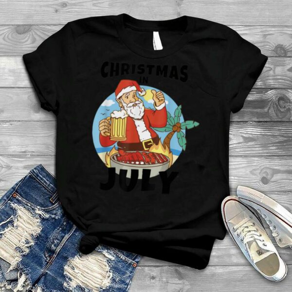 Funny Christmas In July Santa BBQ and Beer Summer T Shirt