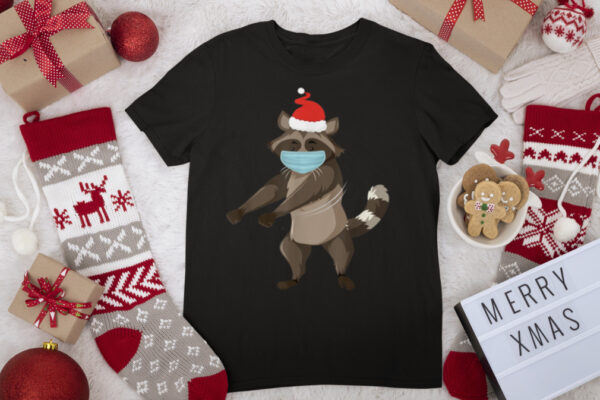 Funny Flossing Raccoon Celebrating Christmas with Face Mask T Shirt