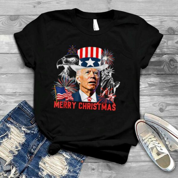 Funny Joe Biden Happy Christmas in July USA Flag T Shirt