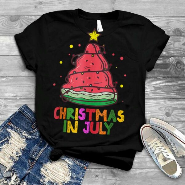 Funny Lighting Watermelon Xmas Tree Summer Christmas In July T Shirt