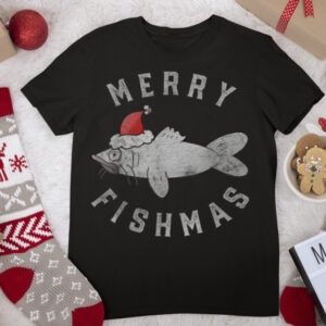 Funny Merry Fishmas Christmas Catfish Santa Hat Men Boys T Shirt