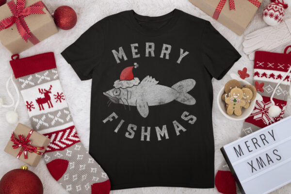 Funny Merry Fishmas Christmas Catfish Santa Hat Men Boys T Shirt