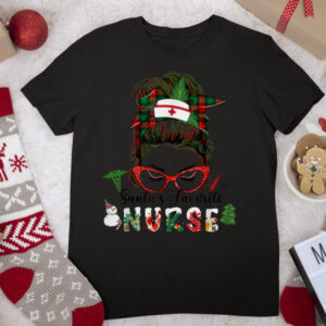Funny Messy Bun Santa’s Favorite Nurse Christmas 2021 T Shirt