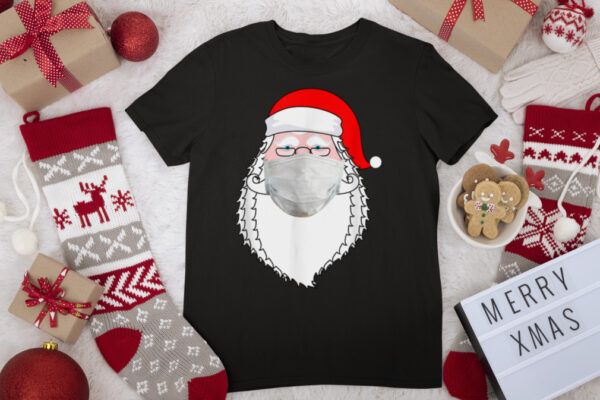 Funny Santa Claus Wearing A Face Mask Merry Christmas 2021 T Shirt