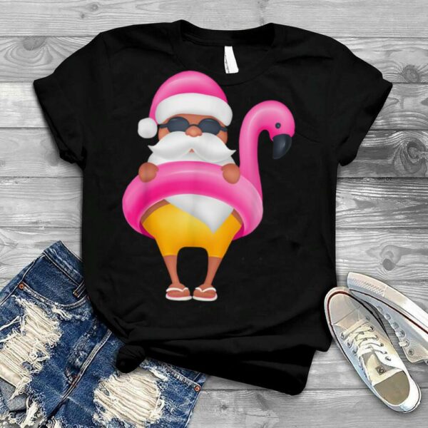 Funny Santa With Flamingo Float Christmas in July Boys Girls T Shirt