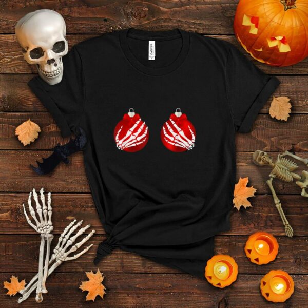 Funny Skeleton Hands Over Christmas Balls Graphic T Shirt