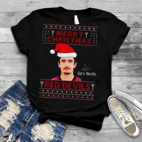 Gary Neville Manchester United Merry Christmas Red Devil shirt