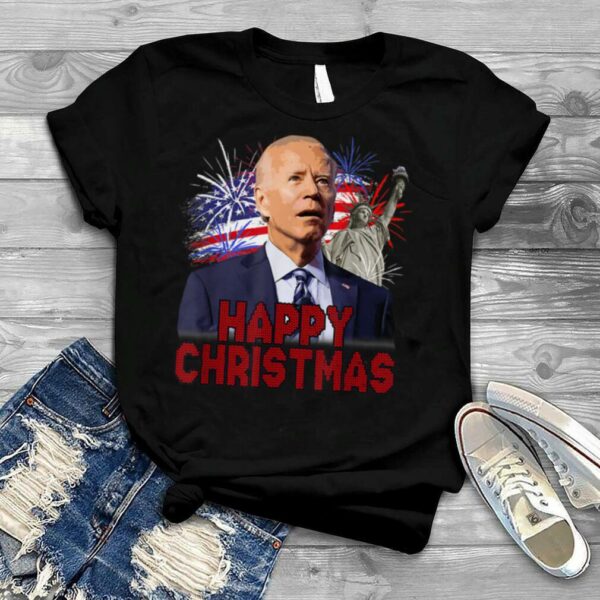 Happy Christmas In July Funny Joe Biden 4th Of July USA Flag T Shirt