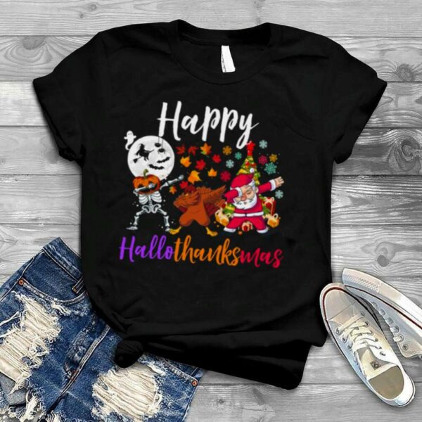 Happy Hallothanksmas Dabbing Skeleton Turkey Santa Halloween Thanksgiving Christmas Holidays shirt