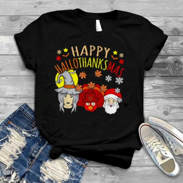 Happy Hallothanksmas Halloween Gnomes Thanksgiving Christmas T Shirt