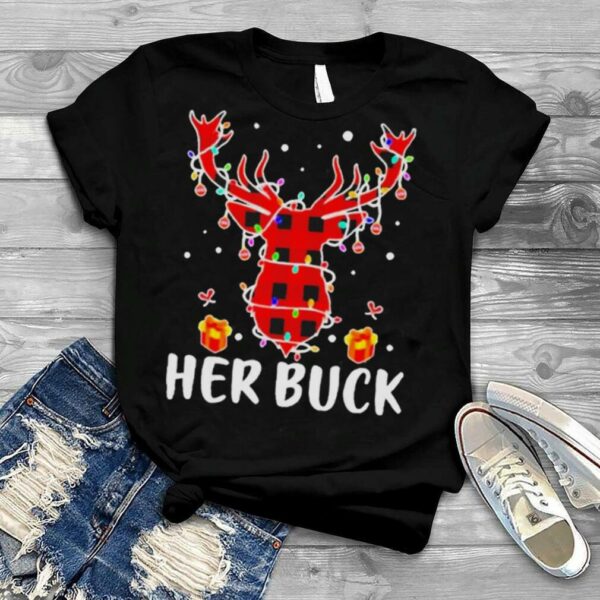 Her buck his doe reindeer xmas pajamas matching couples lights Christmas T shirt