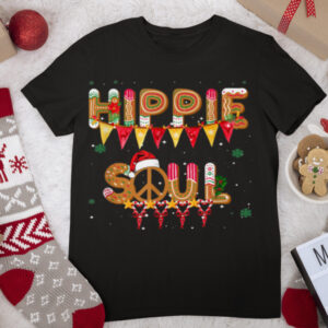 Hippie Soul Peace Sign Santa Hat Reindeer Horns Christmas T Shirt