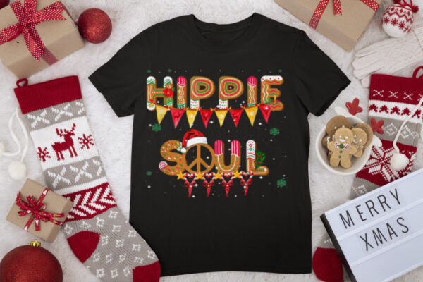 Hippie Soul Peace Sign Santa Hat Reindeer Horns Christmas T Shirt