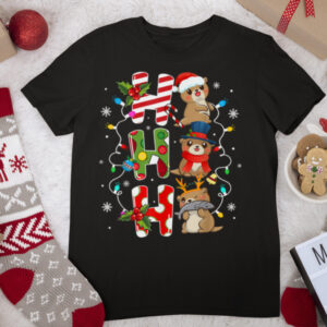 Ho Ho Ho Xmas Lights Reindeer Santa Hat Otter Christmas T Shirt