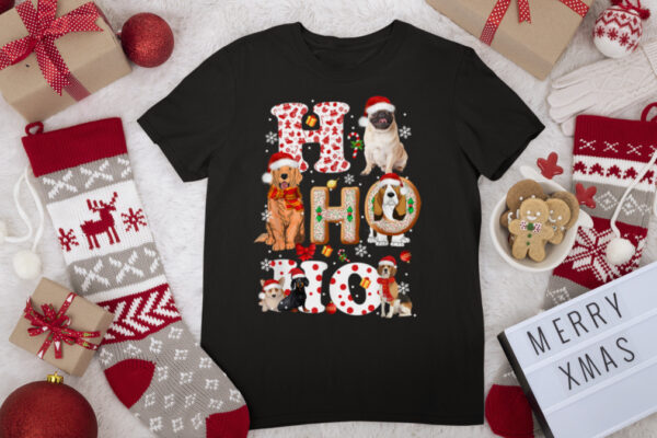 HoHoHo Dogs Christmas Santa Hat Funny Xmas Dog Dad Mom T Shirt