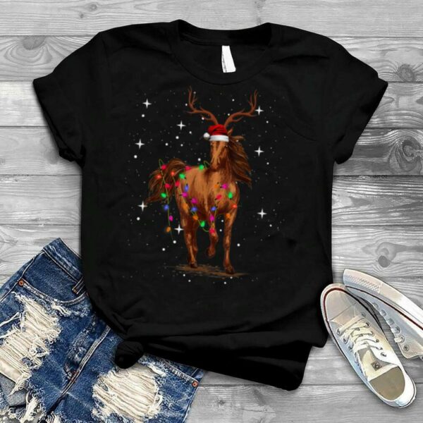 Horse Christmas Reindeer Christmas Lights Pajama T Shirt