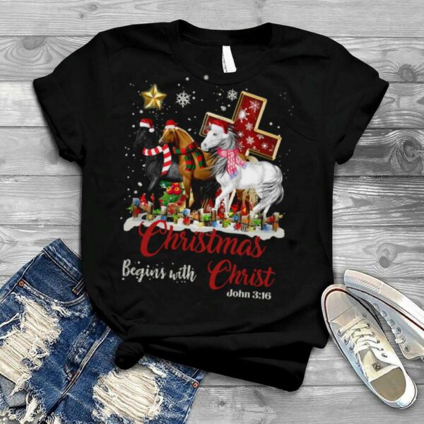 Horses Santa Christmas Begins With Christ shirt