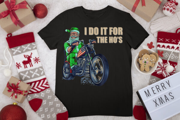 I Do It For The Ho’s Christmas Santa Claus Riding A Bicycle T Shirt